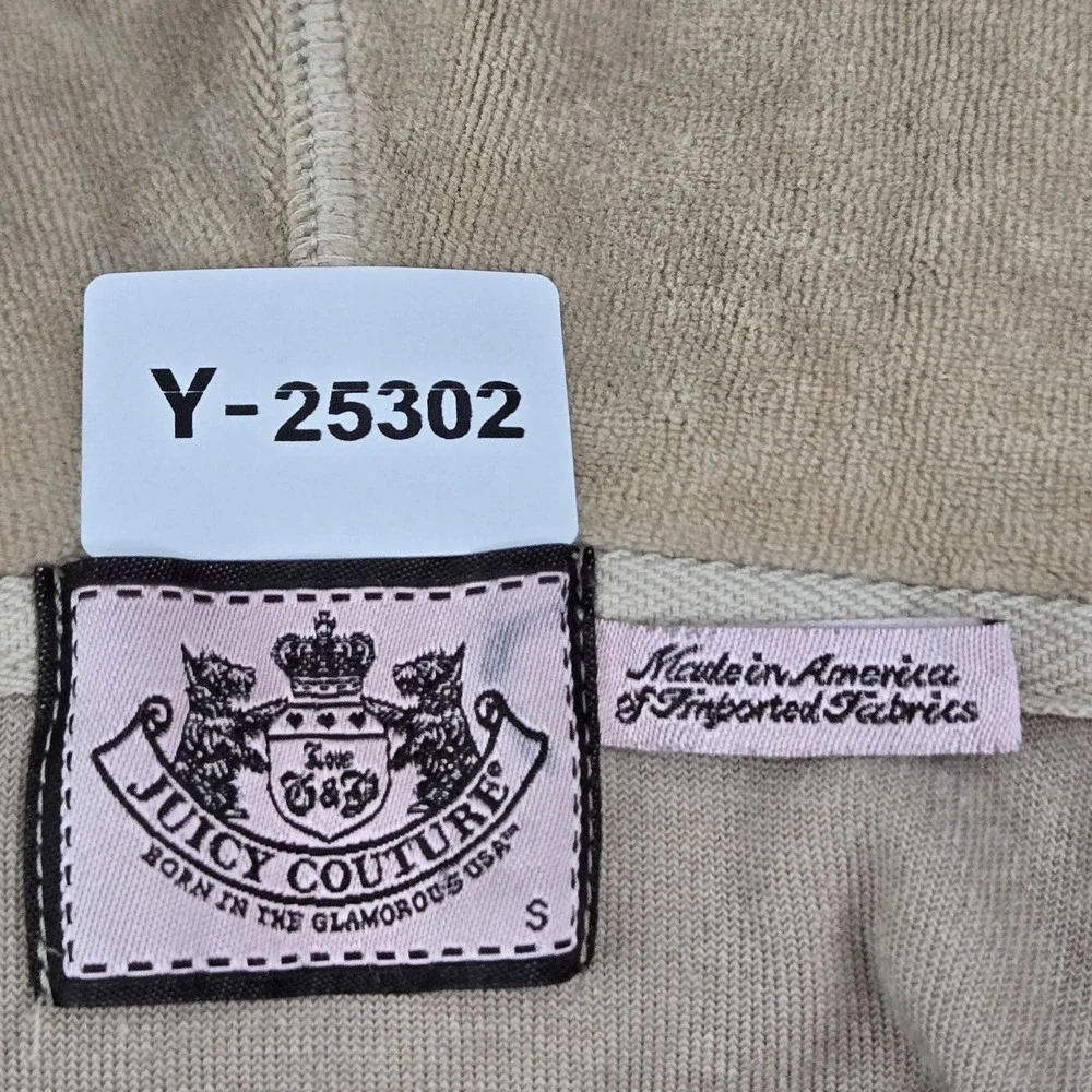 Juicy Couture Women Hoodie S Brown Velour Ruching‎ Zipper Long Sleeve